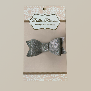 Lexie Silver Glitter Baby Bow Clip - Bella Blossom Bows